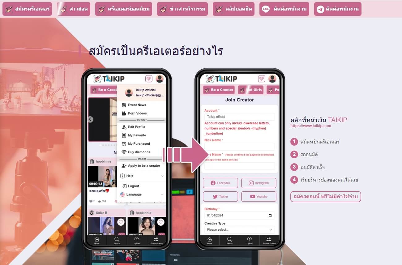 สมัครเป็นครีเอเตอร์ TAIKIP